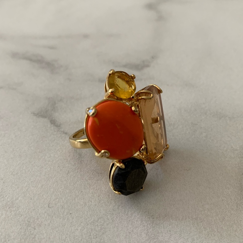JUICY COUTURE coral lucite amber rhinestone ring